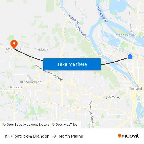 N Kilpatrick & Brandon to North Plains map