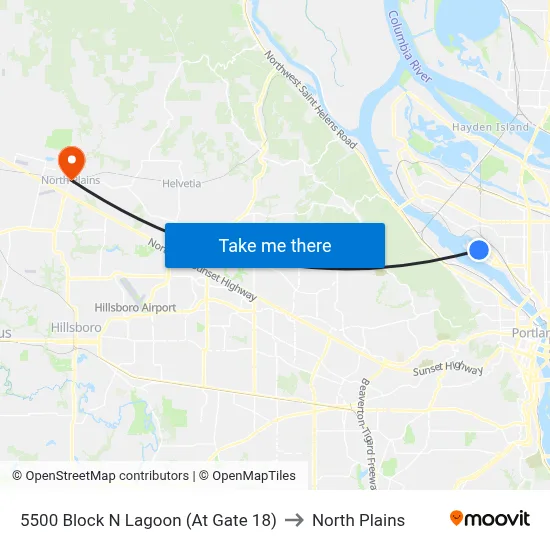 5500 Block N Lagoon (At Gate 18) to North Plains map