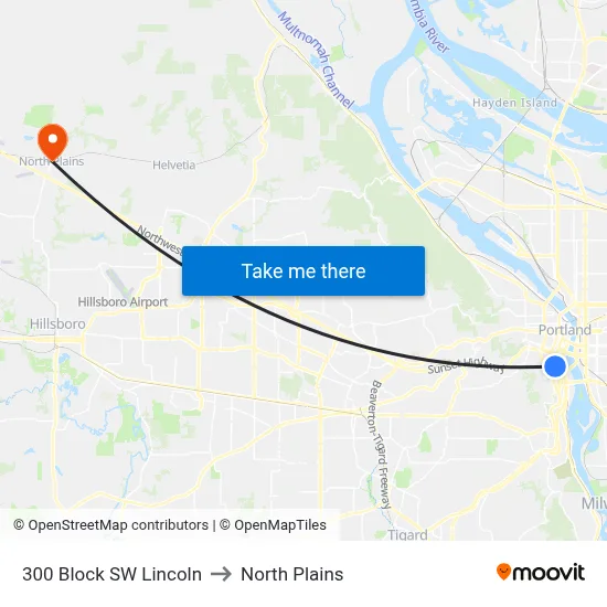 300 Block SW Lincoln to North Plains map