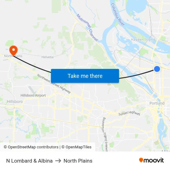 N Lombard & Albina to North Plains map