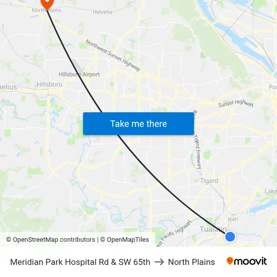Meridian Park Hospital Rd & SW 65th to North Plains map
