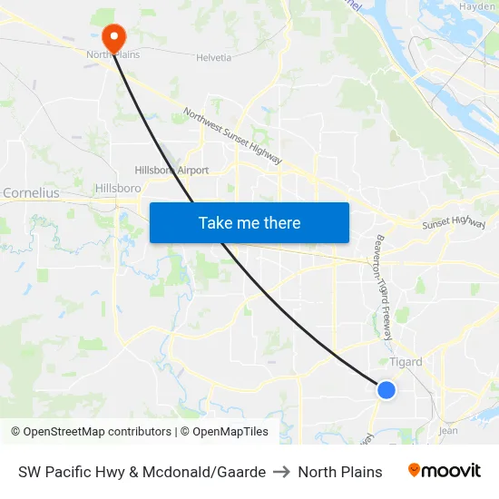 SW Pacific Hwy & Mcdonald/Gaarde to North Plains map