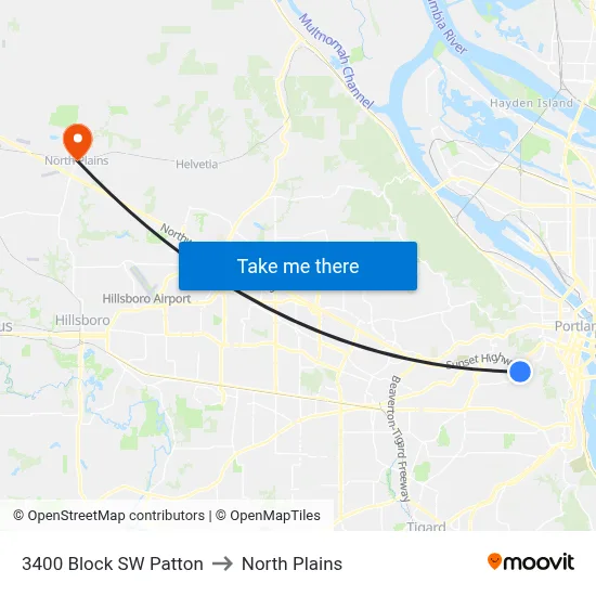 3400 Block SW Patton to North Plains map