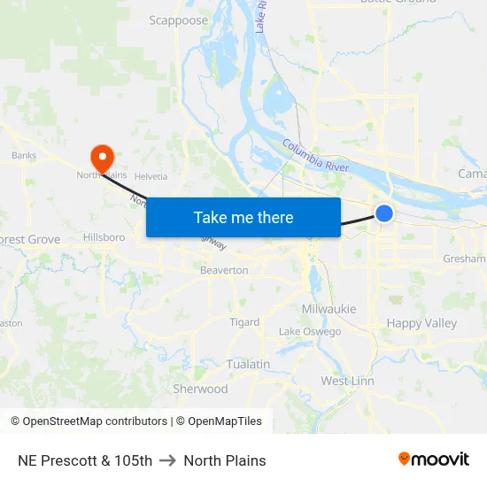 NE Prescott & 105th to North Plains map