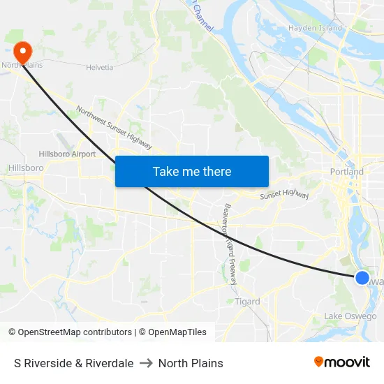 S Riverside & Riverdale to North Plains map