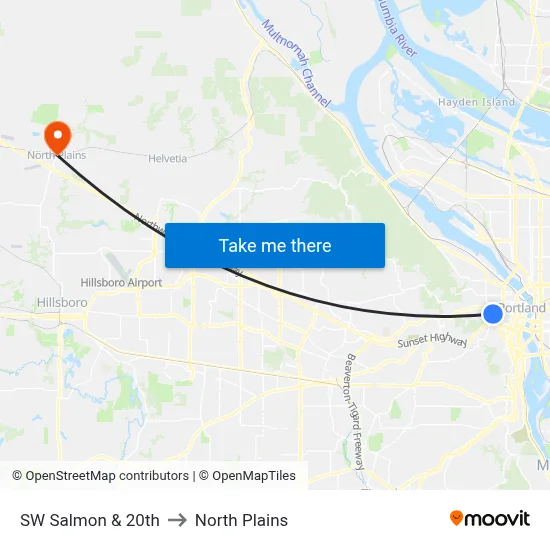 SW Salmon & 20th to North Plains map
