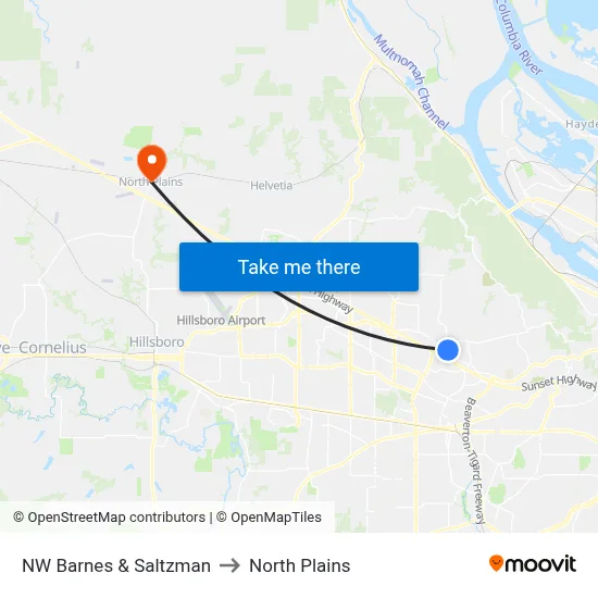 NW Barnes & Saltzman to North Plains map