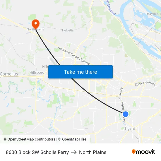 8600 Block SW Scholls Ferry to North Plains map
