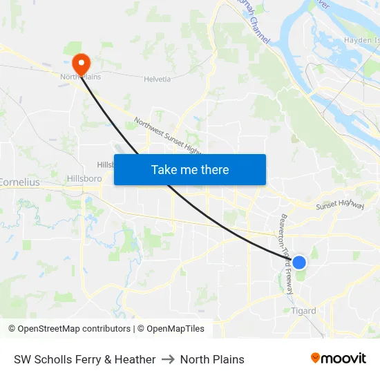 SW Scholls Ferry & Heather to North Plains map