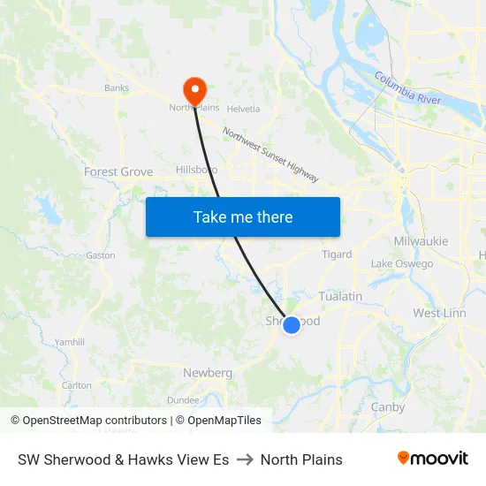 SW Sherwood & Hawks View Es to North Plains map