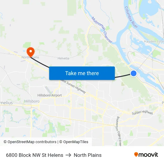 6800 Block NW St Helens to North Plains map