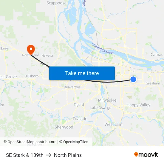 SE Stark & 139th to North Plains map