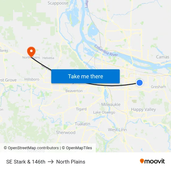 SE Stark & 146th to North Plains map