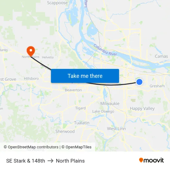 SE Stark & 148th to North Plains map