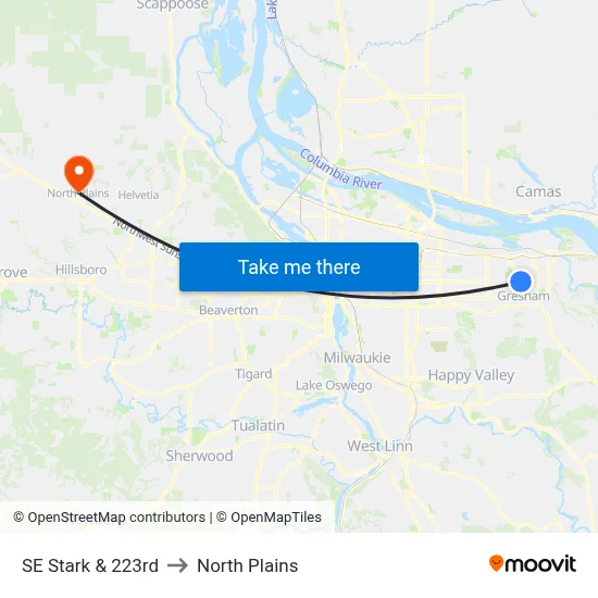 SE Stark & 223rd to North Plains map