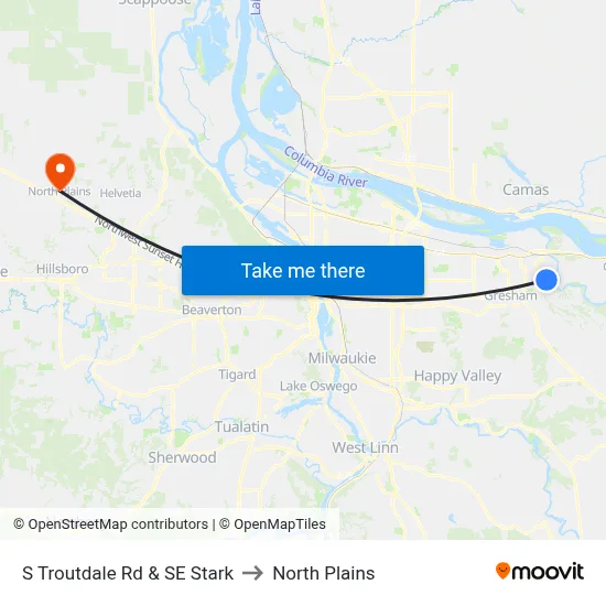 S Troutdale Rd & SE Stark to North Plains map