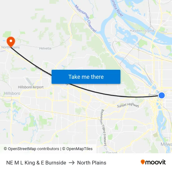 NE M L King & E Burnside to North Plains map