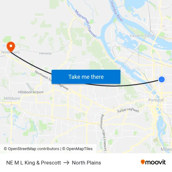 NE M L King & Prescott to North Plains map