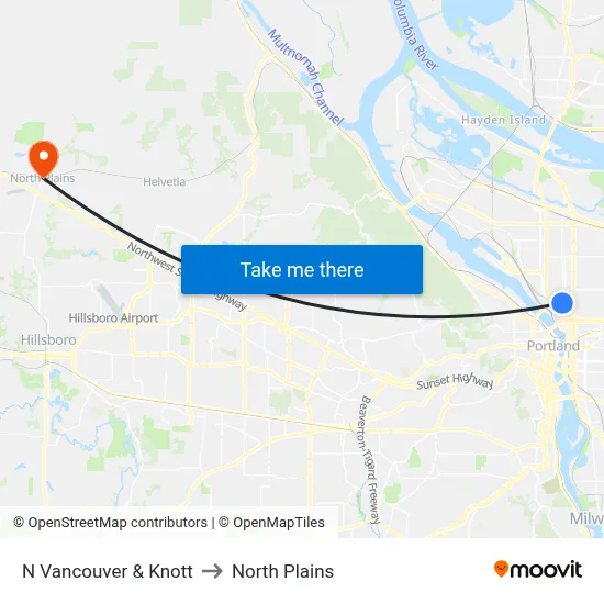 N Vancouver & Knott to North Plains map