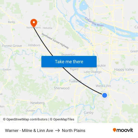 Warner - Milne & Linn Ave to North Plains map