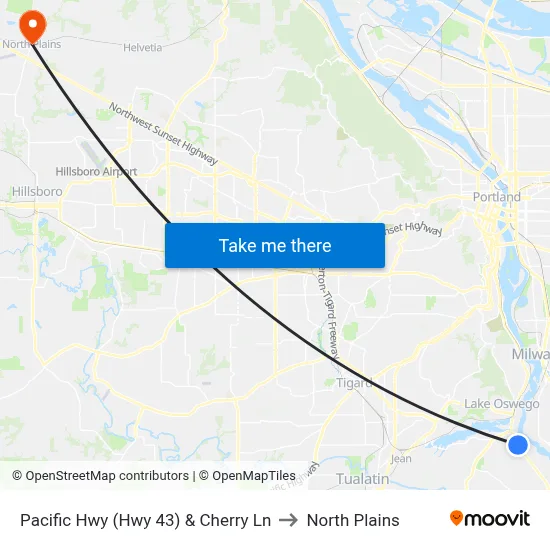Pacific Hwy (Hwy 43) & Cherry Ln to North Plains map