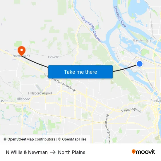 N Willis & Newman to North Plains map
