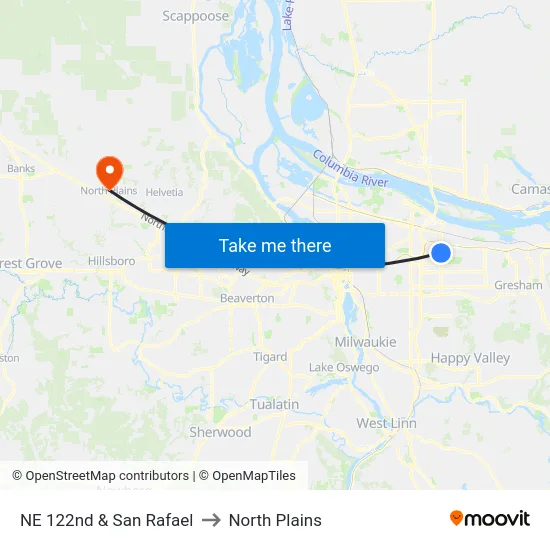 NE 122nd & San Rafael to North Plains map