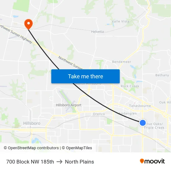 700 Block NW 185th to North Plains map