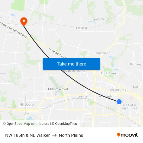 NW 185th & NE Walker to North Plains map