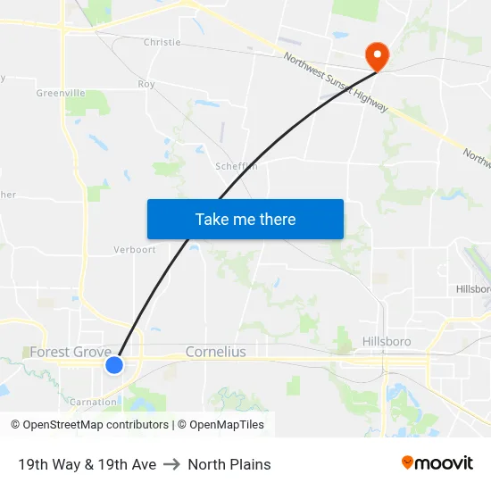 19th Way & 19th Ave to North Plains map