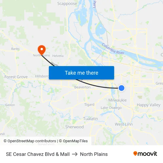 SE Cesar Chavez Blvd & Mall to North Plains map