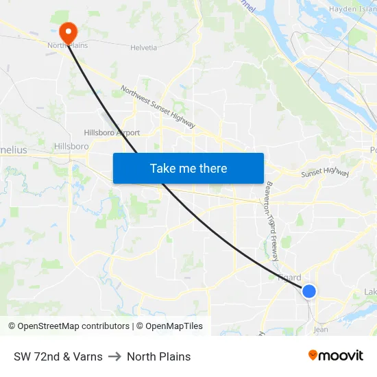 SW 72nd & Varns to North Plains map