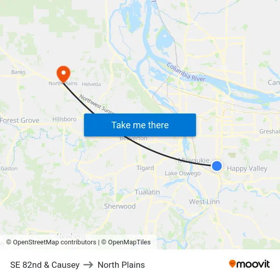 SE 82nd & Causey to North Plains map