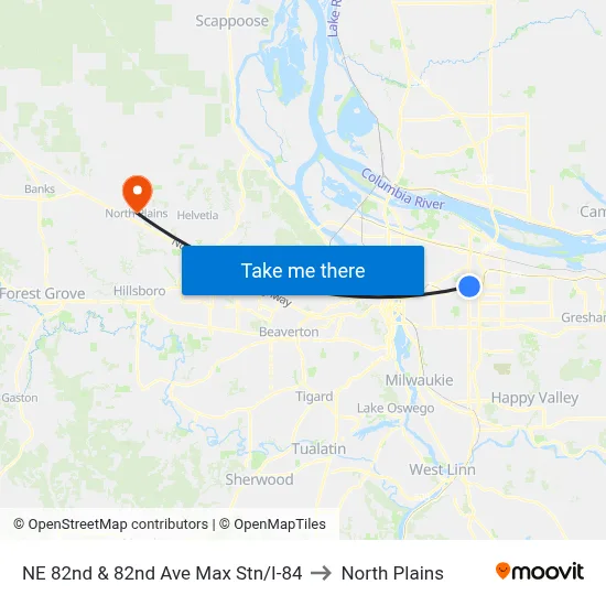 NE 82nd & 82nd Ave Max Stn/I-84 to North Plains map