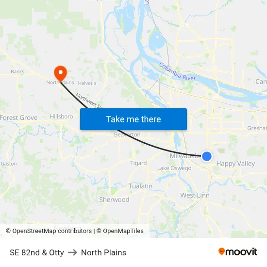 SE 82nd & Otty to North Plains map