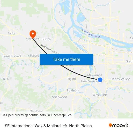 SE International Way & Mallard to North Plains map