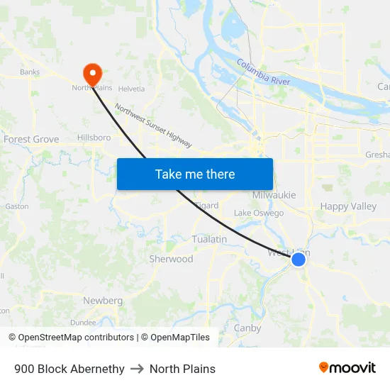 900 Block Abernethy to North Plains map