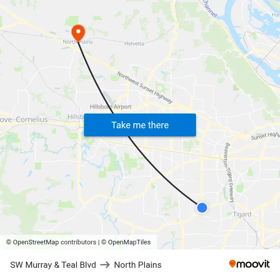 SW Murray & Teal Blvd to North Plains map