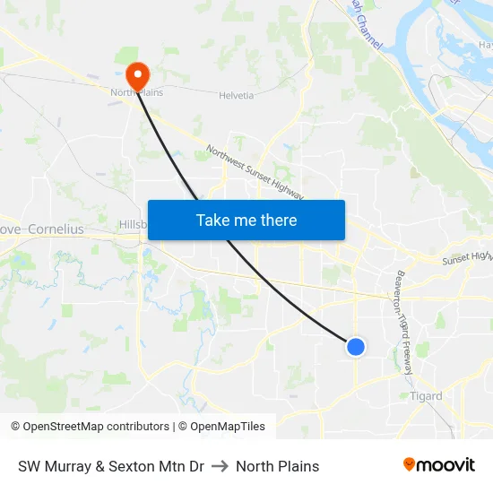 SW Murray & Sexton Mtn Dr to North Plains map