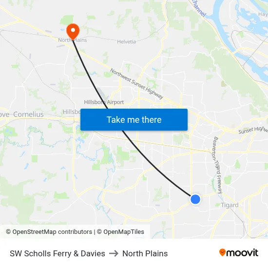 SW Scholls Ferry & Davies to North Plains map