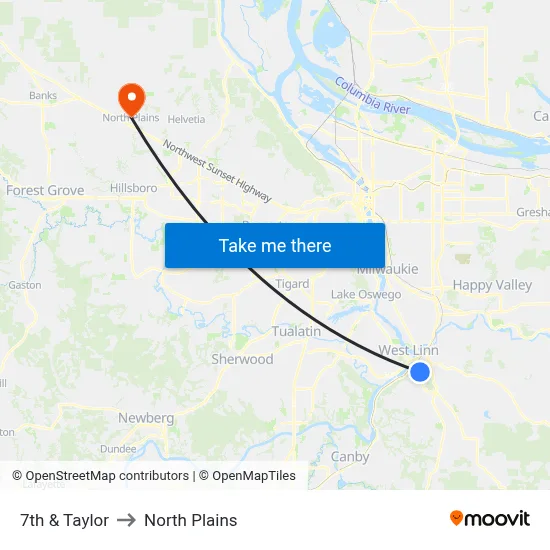 7th & Taylor to North Plains map