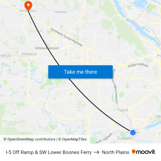I-5 Off Ramp & SW Lower Boones Ferry to North Plains map