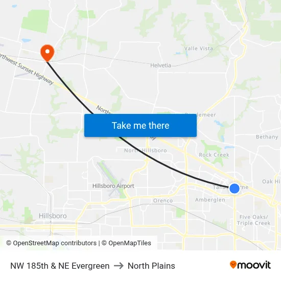NW 185th & NE Evergreen to North Plains map