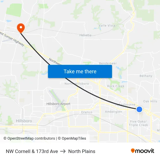 NW Cornell & 173rd Ave to North Plains map