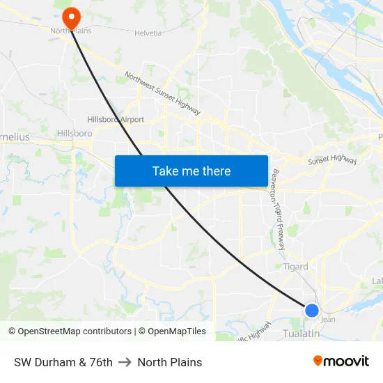 SW Durham & 76th to North Plains map