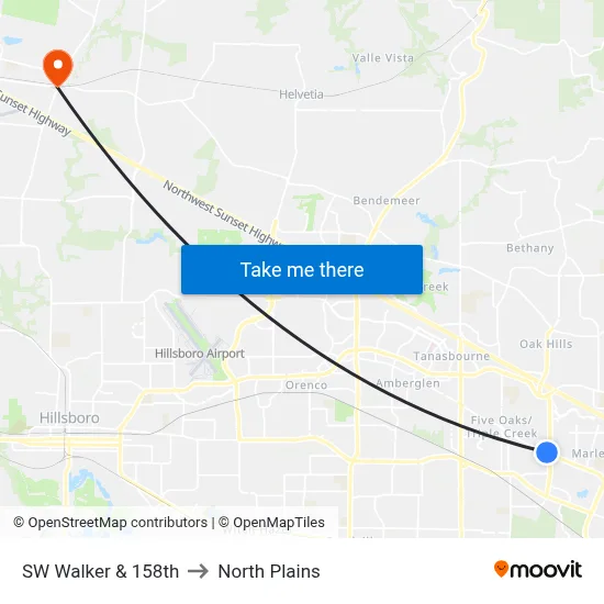 SW Walker & 158th to North Plains map