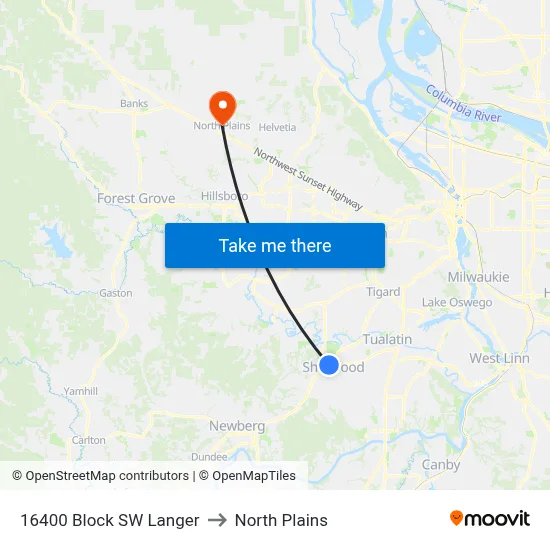 16400 Block SW Langer to North Plains map