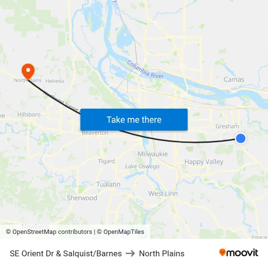 SE Orient Dr & Salquist/Barnes to North Plains map