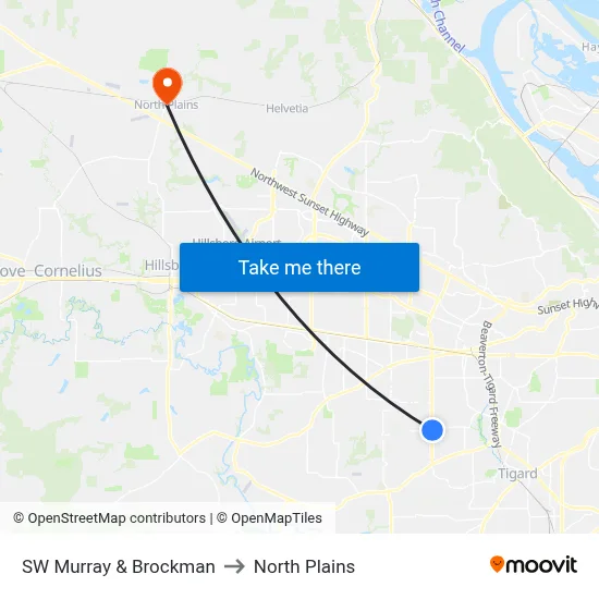 SW Murray & Brockman to North Plains map