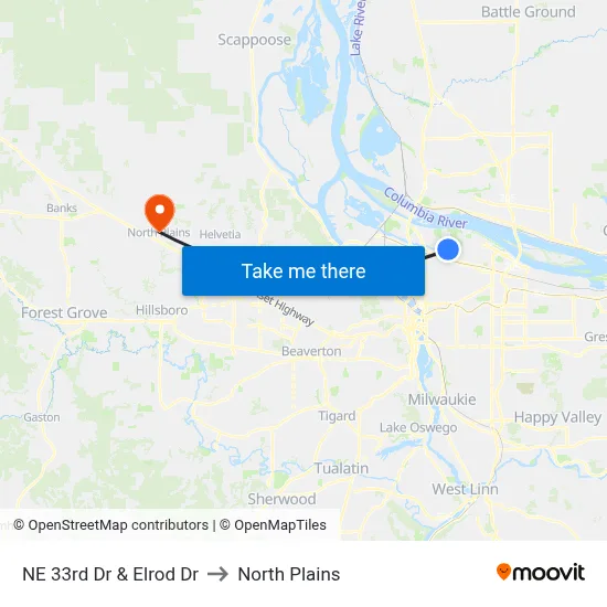 NE 33rd Dr & Elrod Dr to North Plains map
